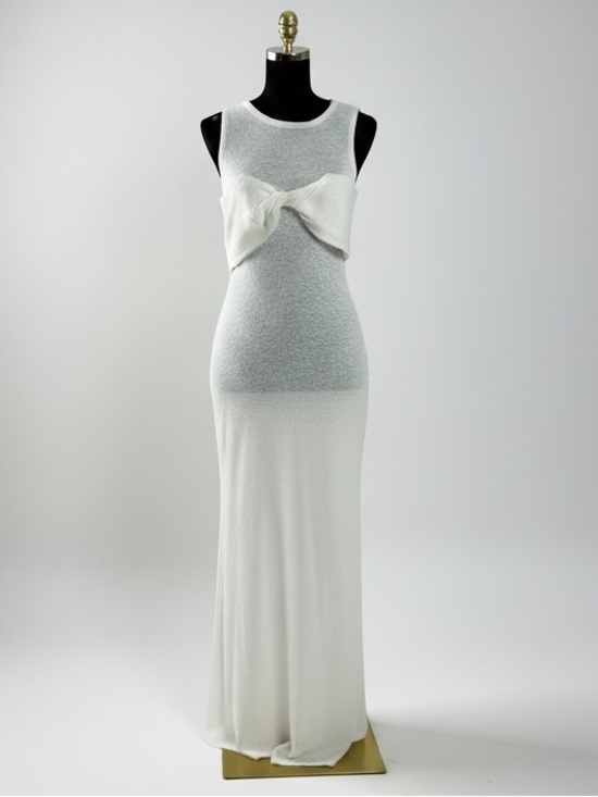Sunday in Brooklyn Other - Sunday in Brooklyn Ivory Knit Maxi Cover Up‎ Bow Front Sleeveless Size XS NWT